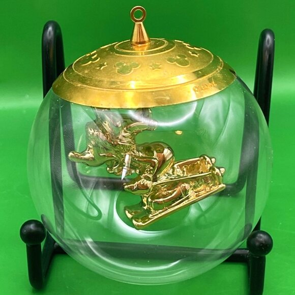 VTG Lenox Disney Mickey Mouse 1997 Gold Plated Sledding Glass Sphere Ornament - Picture 1 of 14